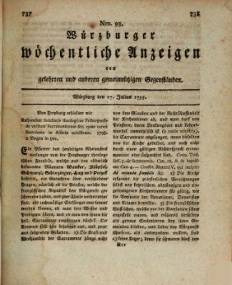 Würzburger wöchentliche Anzeigen von gelehrten und anderen gemeinnützigen Gegenständen Freitag 27. Juli 1798