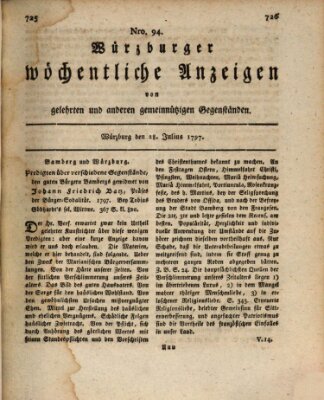 Würzburger wöchentliche Anzeigen von gelehrten und anderen gemeinnützigen Gegenständen Freitag 28. Juli 1797