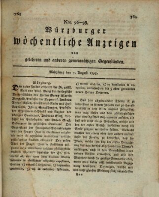 Würzburger wöchentliche Anzeigen von gelehrten und anderen gemeinnützigen Gegenständen Dienstag 7. August 1798