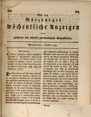 Würzburger wöchentliche Anzeigen von gelehrten und anderen gemeinnützigen Gegenständen Freitag 5. Oktober 1798