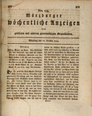 Würzburger wöchentliche Anzeigen von gelehrten und anderen gemeinnützigen Gegenständen Dienstag 16. Oktober 1798