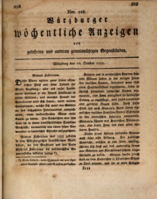 Würzburger wöchentliche Anzeigen von gelehrten und anderen gemeinnützigen Gegenständen Freitag 20. Oktober 1797