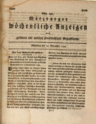 Würzburger wöchentliche Anzeigen von gelehrten und anderen gemeinnützigen Gegenständen Freitag 23. November 1798