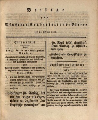 Münchener Conversations-Blatt (Bayer'scher Beobachter) Sonntag 21. Februar 1830