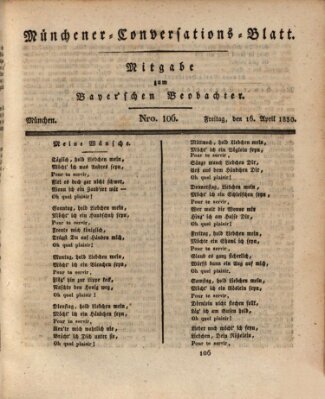 Münchener Conversations-Blatt (Bayer'scher Beobachter) Freitag 16. April 1830