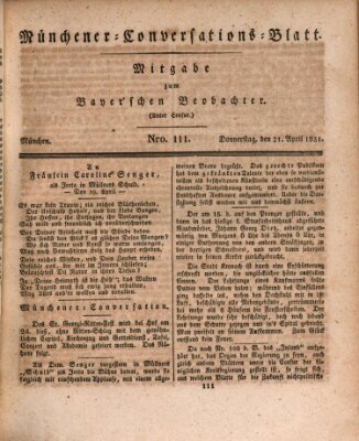 Münchener Conversations-Blatt (Bayer'scher Beobachter) Donnerstag 21. April 1831