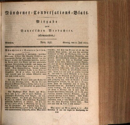 Münchener Conversations-Blatt (Bayer'scher Beobachter) Montag 11. Juli 1831