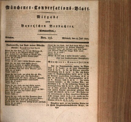 Münchener Conversations-Blatt (Bayer'scher Beobachter) Mittwoch 13. Juli 1831