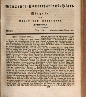 Münchener Conversations-Blatt (Bayer'scher Beobachter) Samstag 6. August 1831