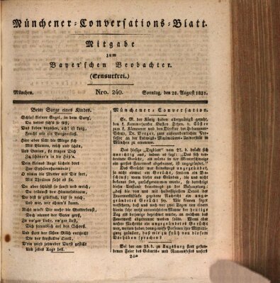 Münchener Conversations-Blatt (Bayer'scher Beobachter) Sonntag 28. August 1831