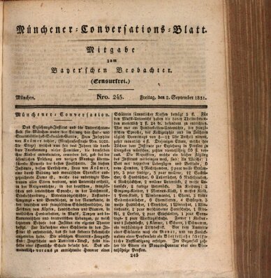 Münchener Conversations-Blatt (Bayer'scher Beobachter) Freitag 2. September 1831