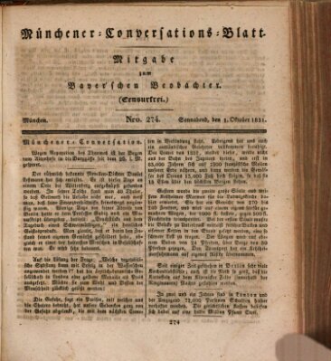 Münchener Conversations-Blatt (Bayer'scher Beobachter) Samstag 1. Oktober 1831