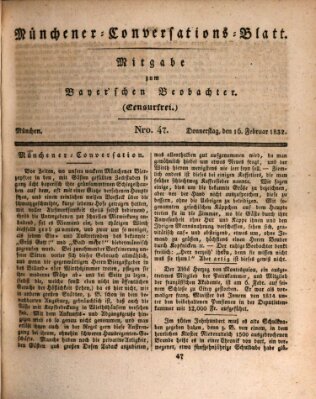 Münchener Conversations-Blatt (Bayer'scher Beobachter) Donnerstag 16. Februar 1832