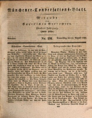 Münchener Conversations-Blatt (Bayer'scher Beobachter) Donnerstag 22. August 1833