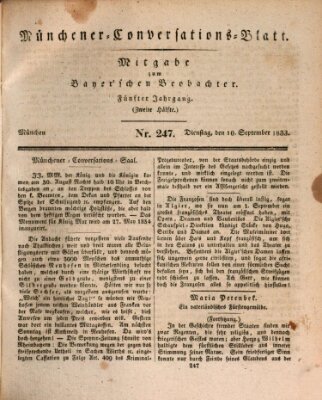 Münchener Conversations-Blatt (Bayer'scher Beobachter) Dienstag 10. September 1833