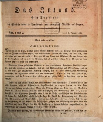 Das Inland (Deutsche Tribüne) Freitag 2. Januar 1829