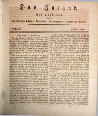 Das Inland (Deutsche Tribüne) Freitag 6. Februar 1829