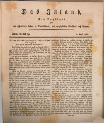 Das Inland (Deutsche Tribüne) Mittwoch 1. April 1829