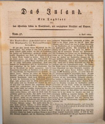 Das Inland (Deutsche Tribüne) Mittwoch 8. April 1829