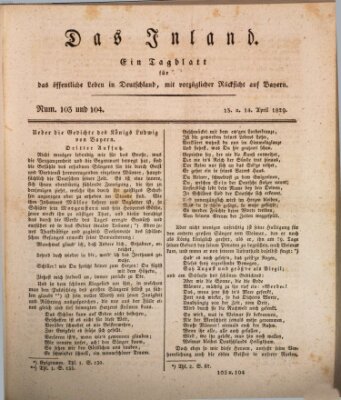 Das Inland (Deutsche Tribüne) Dienstag 14. April 1829