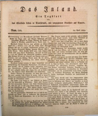 Das Inland (Deutsche Tribüne) Montag 20. April 1829