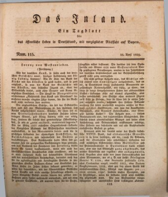 Das Inland (Deutsche Tribüne) Samstag 25. April 1829