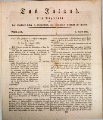 Das Inland (Deutsche Tribüne) Donnerstag 6. August 1829