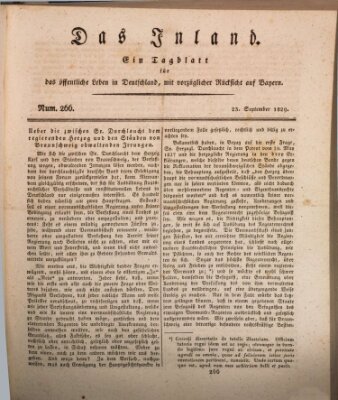 Das Inland (Deutsche Tribüne) Mittwoch 23. September 1829