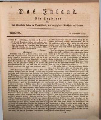 Das Inland (Deutsche Tribüne) Mittwoch 30. September 1829