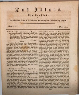 Das Inland (Deutsche Tribüne) Donnerstag 1. Oktober 1829