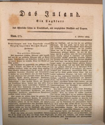 Das Inland (Deutsche Tribüne) Freitag 2. Oktober 1829