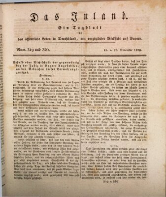 Das Inland (Deutsche Tribüne) Sonntag 15. November 1829