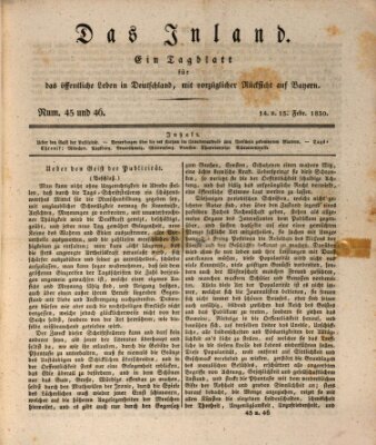 Das Inland (Deutsche Tribüne) Sonntag 14. Februar 1830