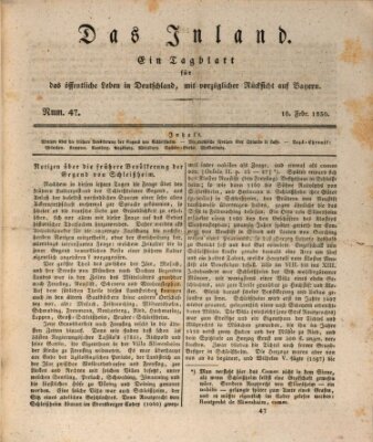 Das Inland (Deutsche Tribüne) Dienstag 16. Februar 1830