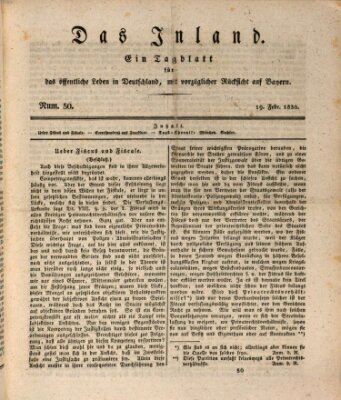 Das Inland (Deutsche Tribüne) Freitag 19. Februar 1830