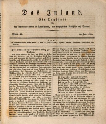 Das Inland (Deutsche Tribüne) Samstag 20. Februar 1830