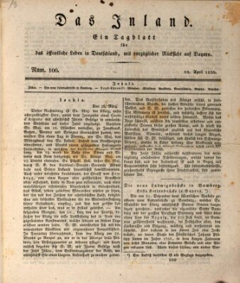 Das Inland (Deutsche Tribüne) Samstag 10. April 1830