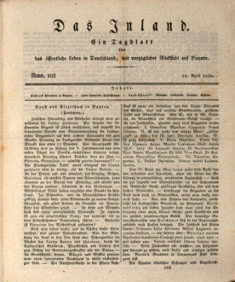 Das Inland (Deutsche Tribüne) Dienstag 13. April 1830