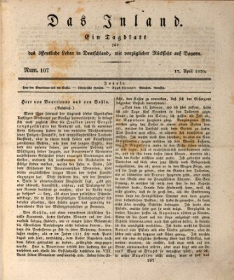 Das Inland (Deutsche Tribüne) Samstag 17. April 1830