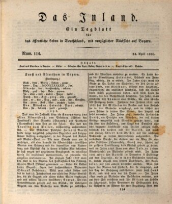 Das Inland (Deutsche Tribüne) Samstag 24. April 1830