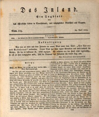 Das Inland (Deutsche Tribüne) Donnerstag 29. April 1830