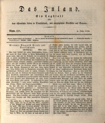 Das Inland (Deutsche Tribüne) Mittwoch 9. Juni 1830