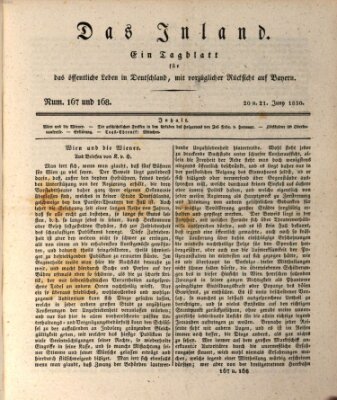 Das Inland (Deutsche Tribüne) Sonntag 20. Juni 1830