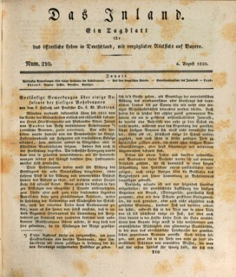 Das Inland (Deutsche Tribüne) Mittwoch 4. August 1830