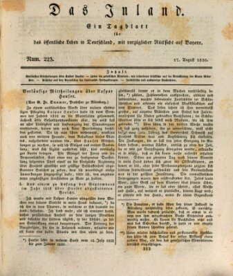 Das Inland (Deutsche Tribüne) Dienstag 17. August 1830