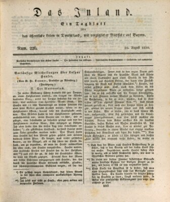 Das Inland (Deutsche Tribüne) Freitag 20. August 1830