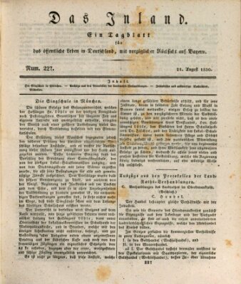 Das Inland (Deutsche Tribüne) Samstag 21. August 1830