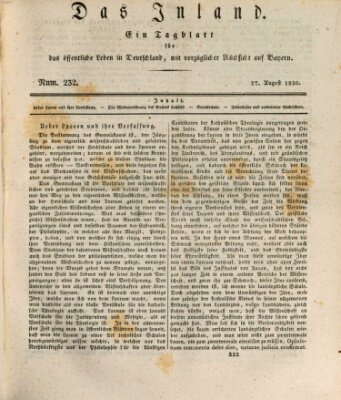 Das Inland (Deutsche Tribüne) Freitag 27. August 1830