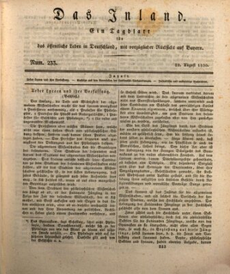 Das Inland (Deutsche Tribüne) Samstag 28. August 1830