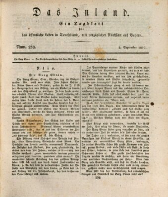 Das Inland (Deutsche Tribüne) Donnerstag 2. September 1830